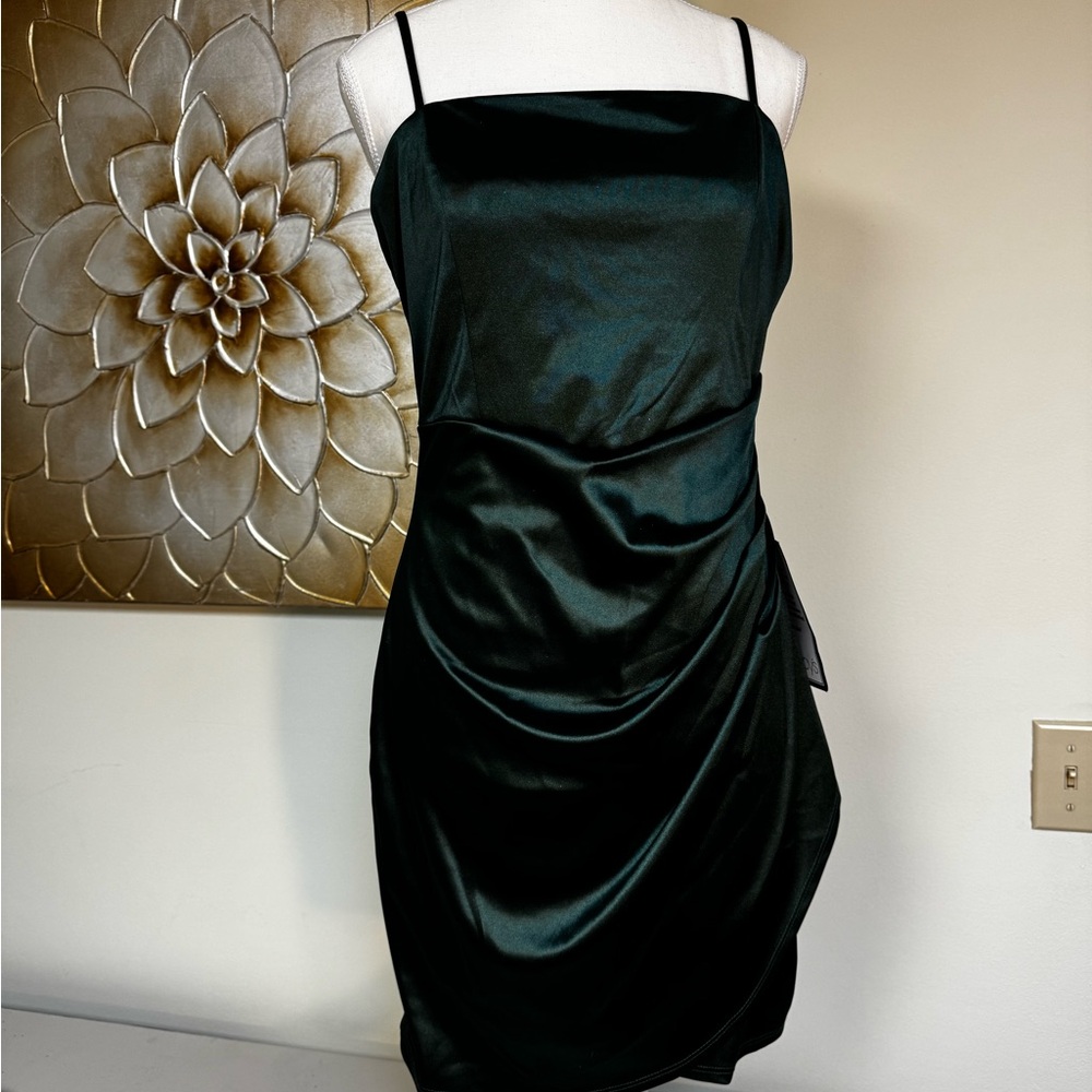 Emerald Sundae Dark Green Satin Mini Dress